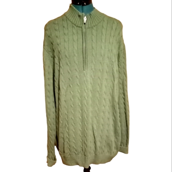 Izod Other - Half Off 1 Day Blow Out Sale🎇  Izod Sage Green 1/4 Zip Cable Knit XL Sweater